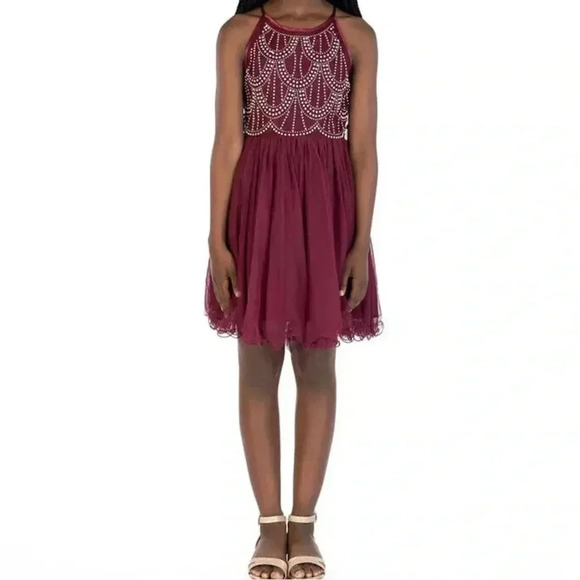 SPEECHLESS MAROON RHINESTONE BODICE SPECIAL OCCASION DRESS - Picture 1 of 8